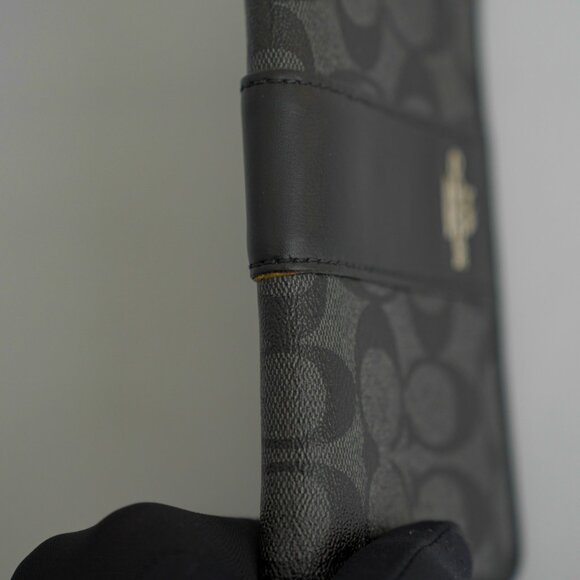 COACH Signature Canvas & Leather Zip-Around Long Wallet - Smoke Black - Used - Picture 4 of 12